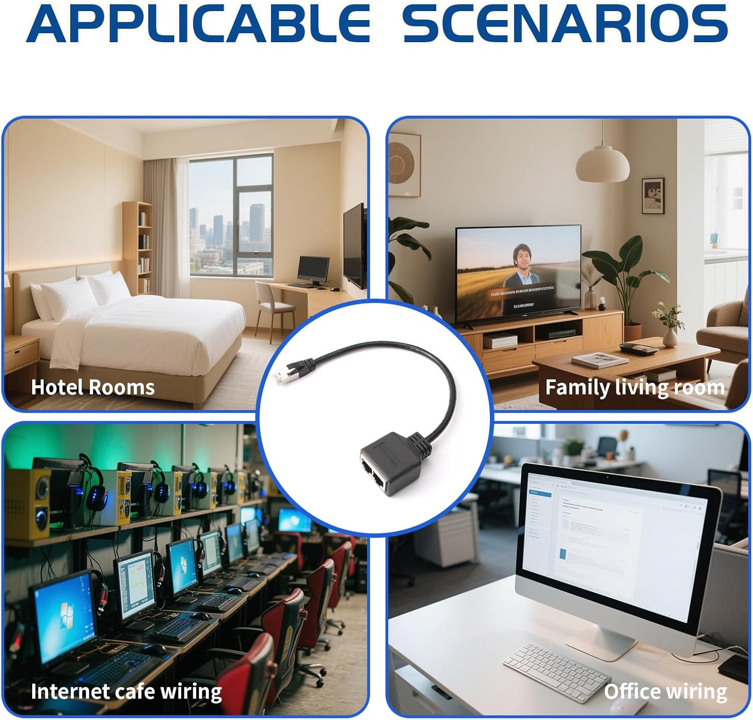 Noir，Répartiteur RJ45, Repartiteur Cable Ethernet, 1 Mâle vers 2 Femelles Adaptateur Multiprise Ethernet, Doubleur Splitter RJ45 pour Cat5 Cat5e Cat6 - 5