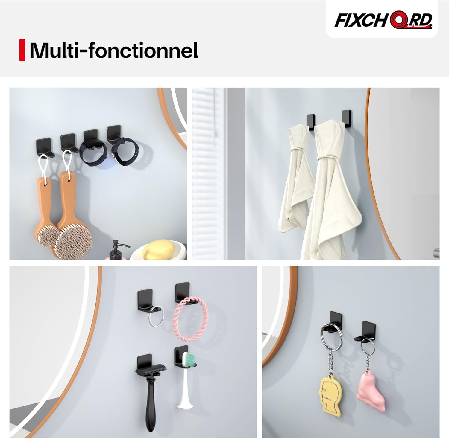 Ensemble de quatre supports noirs pour brosses à dents électriques, support de rangement pour têtes de brosses à dents spécialement conçu pour la sall - 5