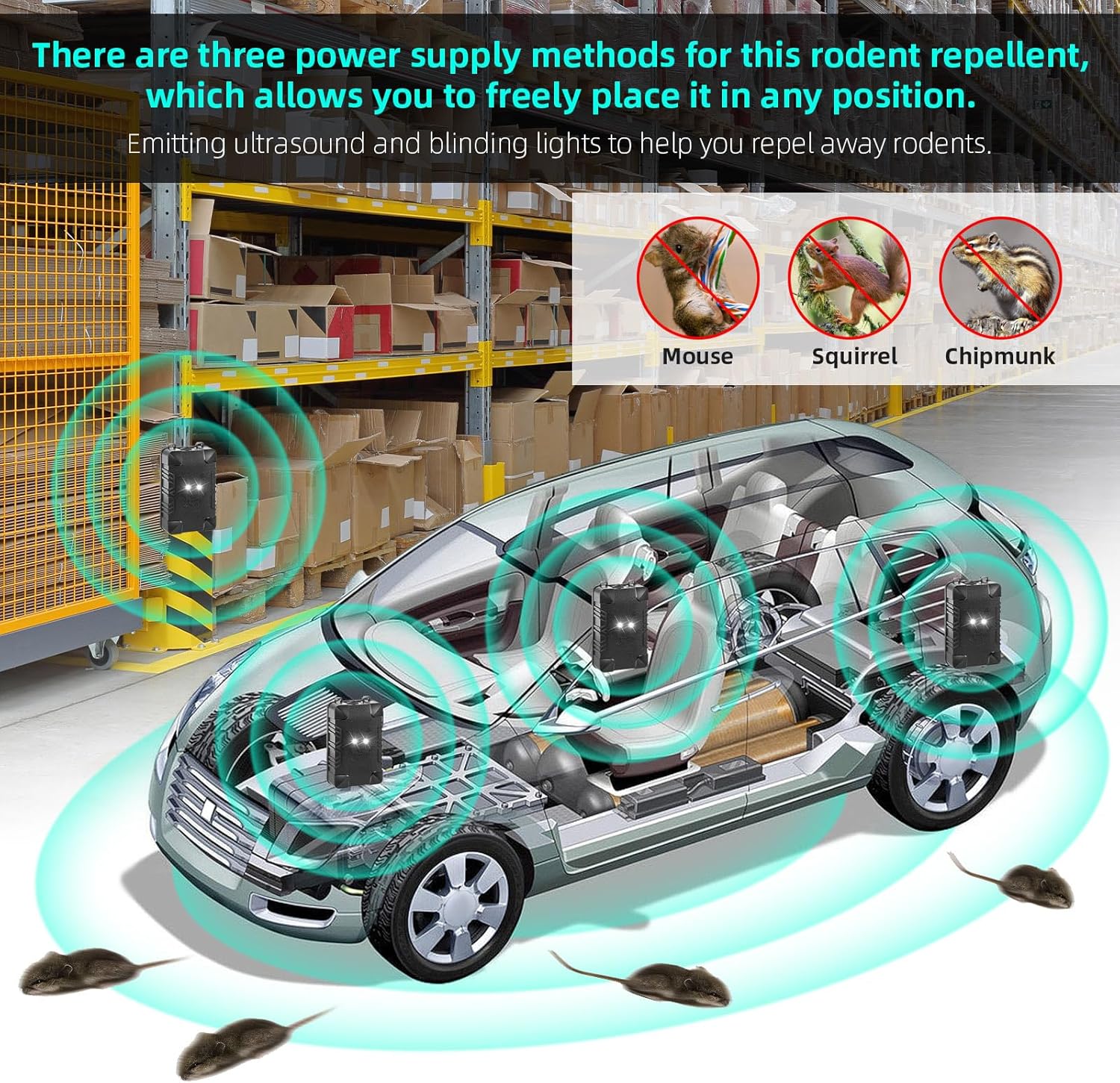 Kwoxet Repellente Ultrasuoni Per Auto – 2 Pezzi Con LED E Frequenza Variabile, IP67, Per Topi E Martore