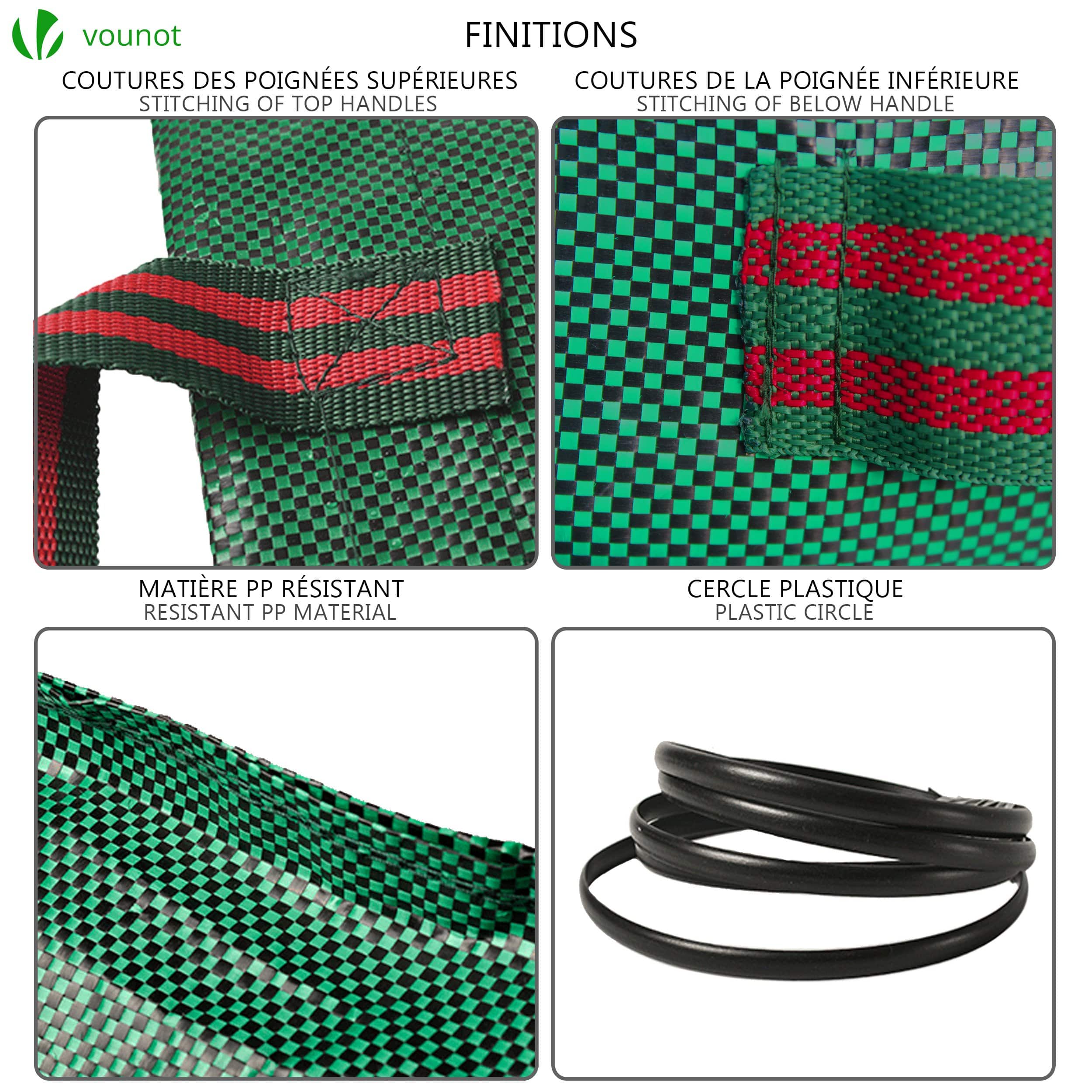 Lot de 3 Sac à déchets de jardin 272L - 50kg max - 3 poignées renforcées - réutilisables et résistants - VOUNOT® - 8