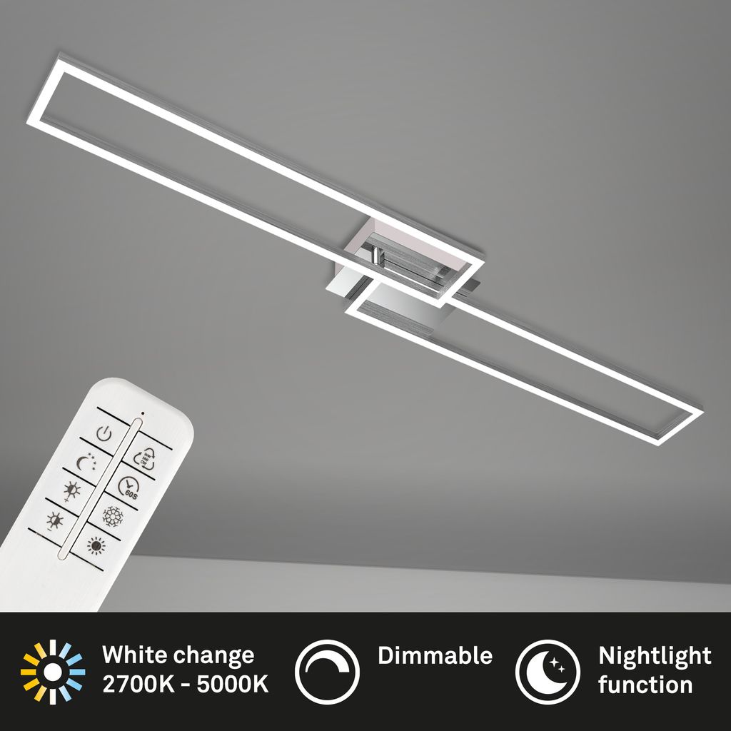 Plafonnier LED CCT avec télécommande, lumière réglable 2.700K-5.000K, LED 40W 4.400lm, IP20, dimensions 1100x248x78mm - Briloner - 2