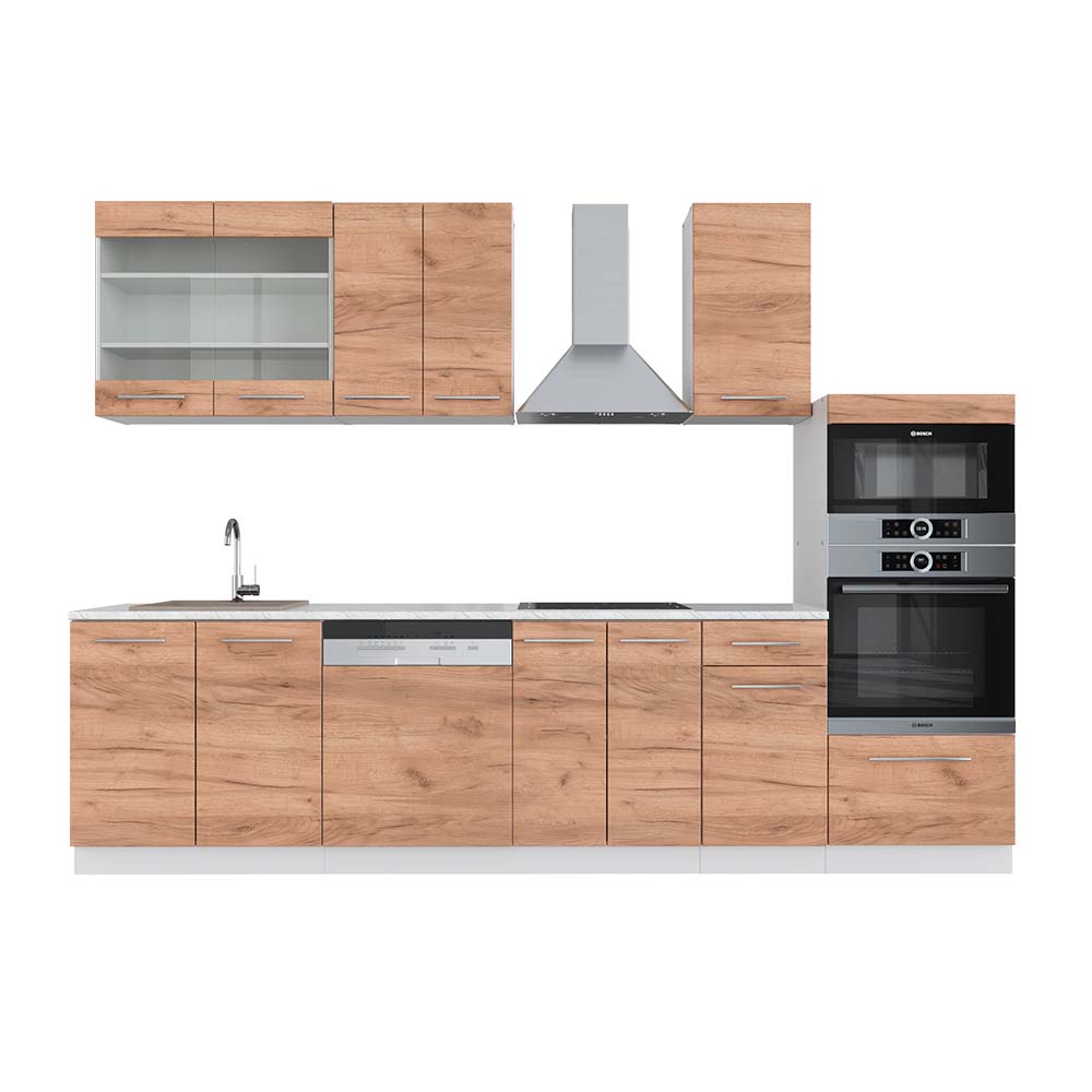 Cuisine Équipée Vicco R-Line 300cm - Sonoma/Blanc Avec Plan Marbre - Armoires Hautes Et Basses