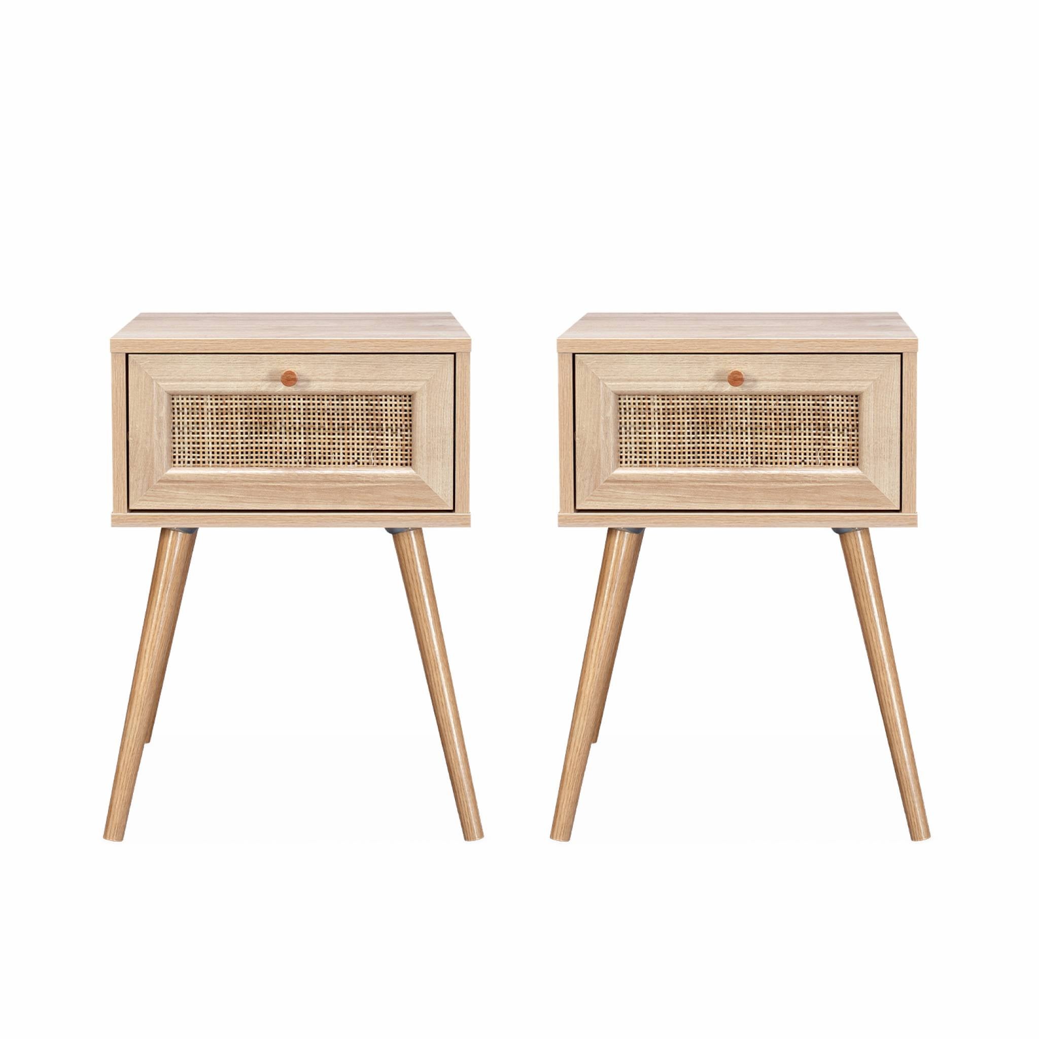 Lot de 2 tables de chevet décor bois & cannage avec 1 tiroir - Bohème - 5