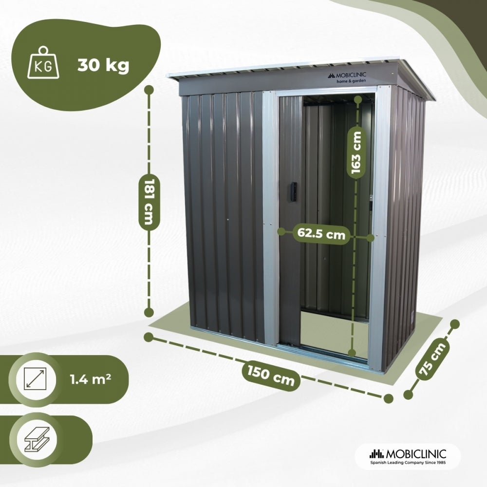 Caseta de jardín metálica Mobiclinic Nomi cobertizo de herramientas en acero galvanizado con techo inclinado puerta corredera cerradura 162x86x181 cm - 2