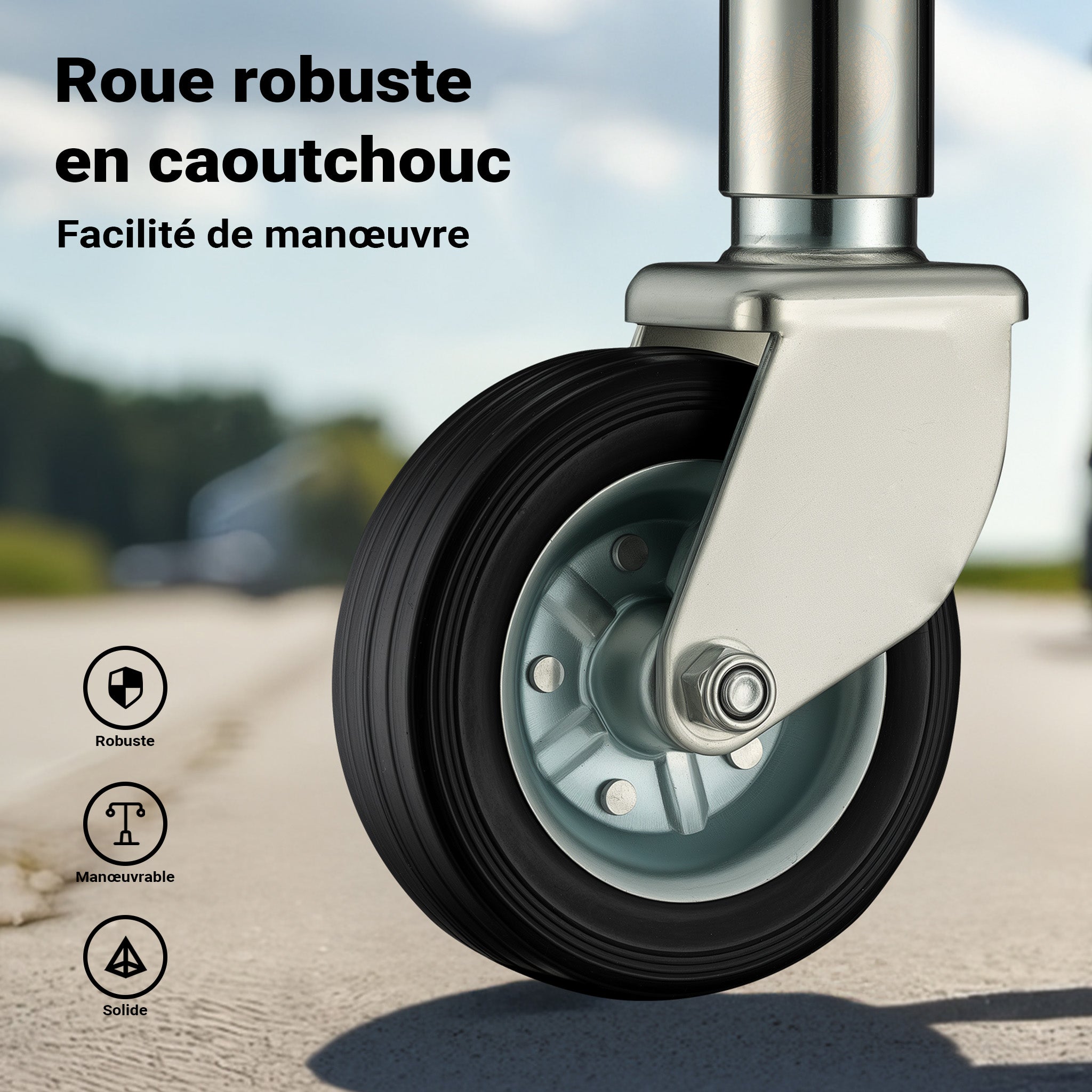 Roue jockey Charge lourde – Capacité max. 540 kg – Hauteur de levage max. 260 mm – en Acier galvanisé – avec Manivelle – Roulette avant… XPOtool - 6
