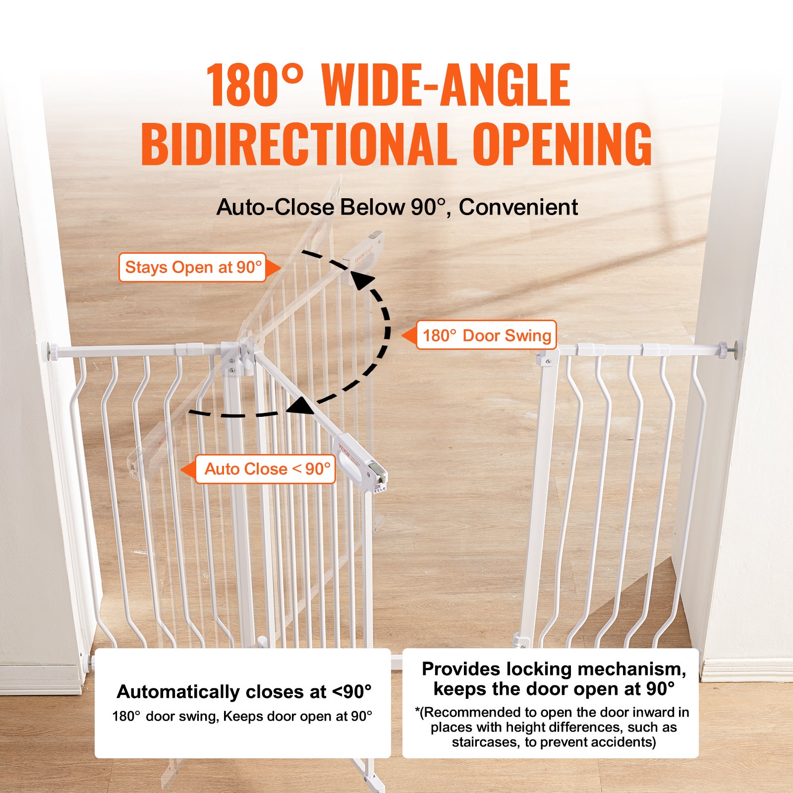 Barriere de Securite Extensible VEVOR 75-135 cm Hauteur 76 cm Barriere deEscalier a Fermeture Automatique sans Percage Grande Ouverture 533 mm a 180° - 4