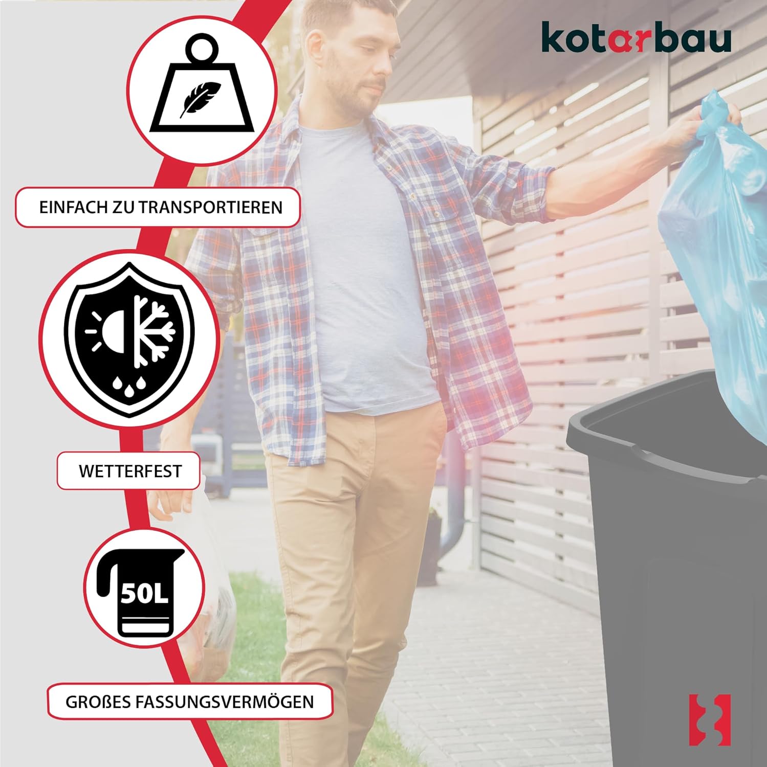 Kosz pojemnik na śmieci do segregacji odpadów 50 l kubeł śmietnik z pokrywą - KOTARBAU - 4