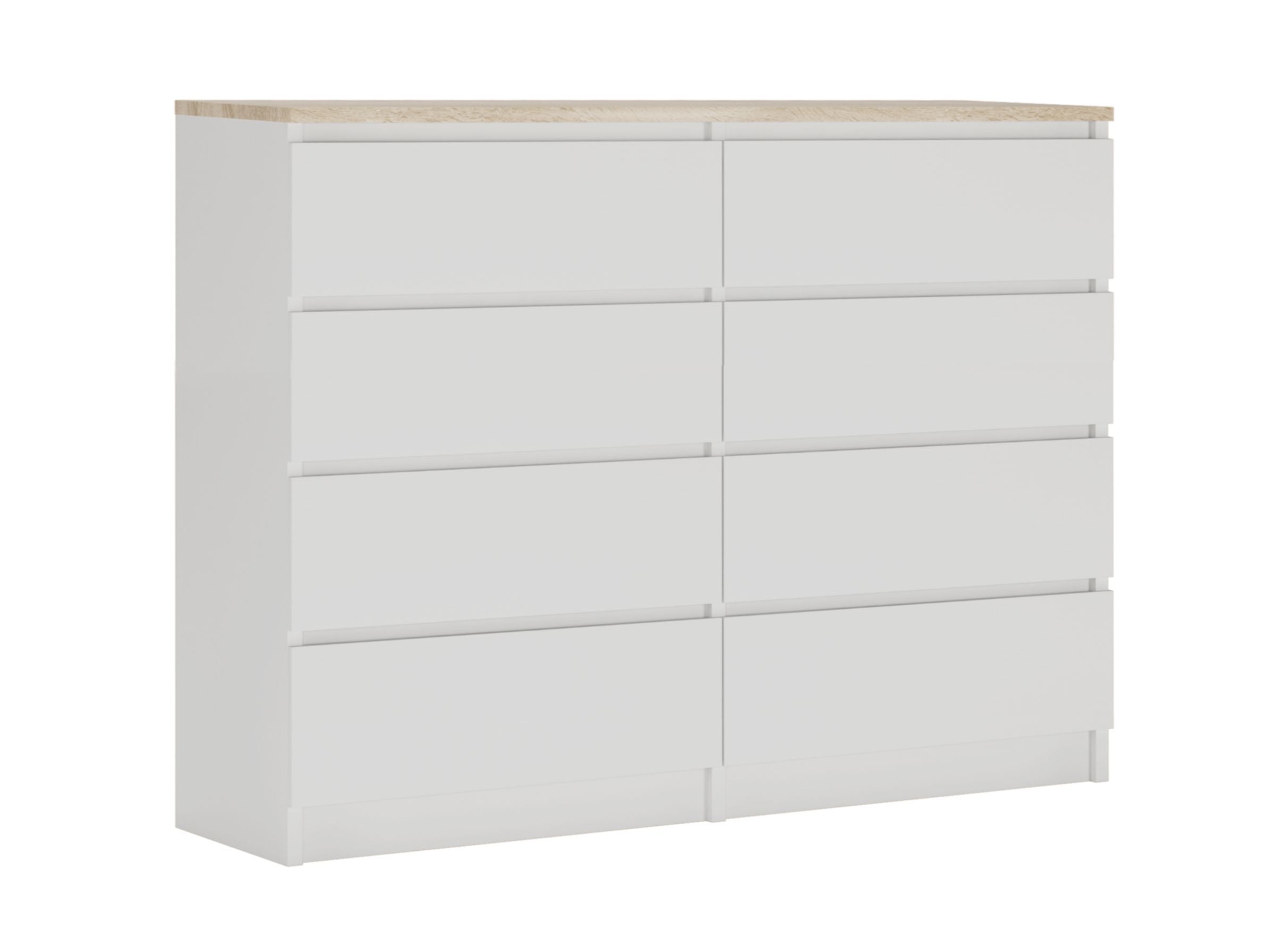 Komoda : 8 szuflad, Biały Matowy / TOP Sonoma, 120 x 101 x 39 cm