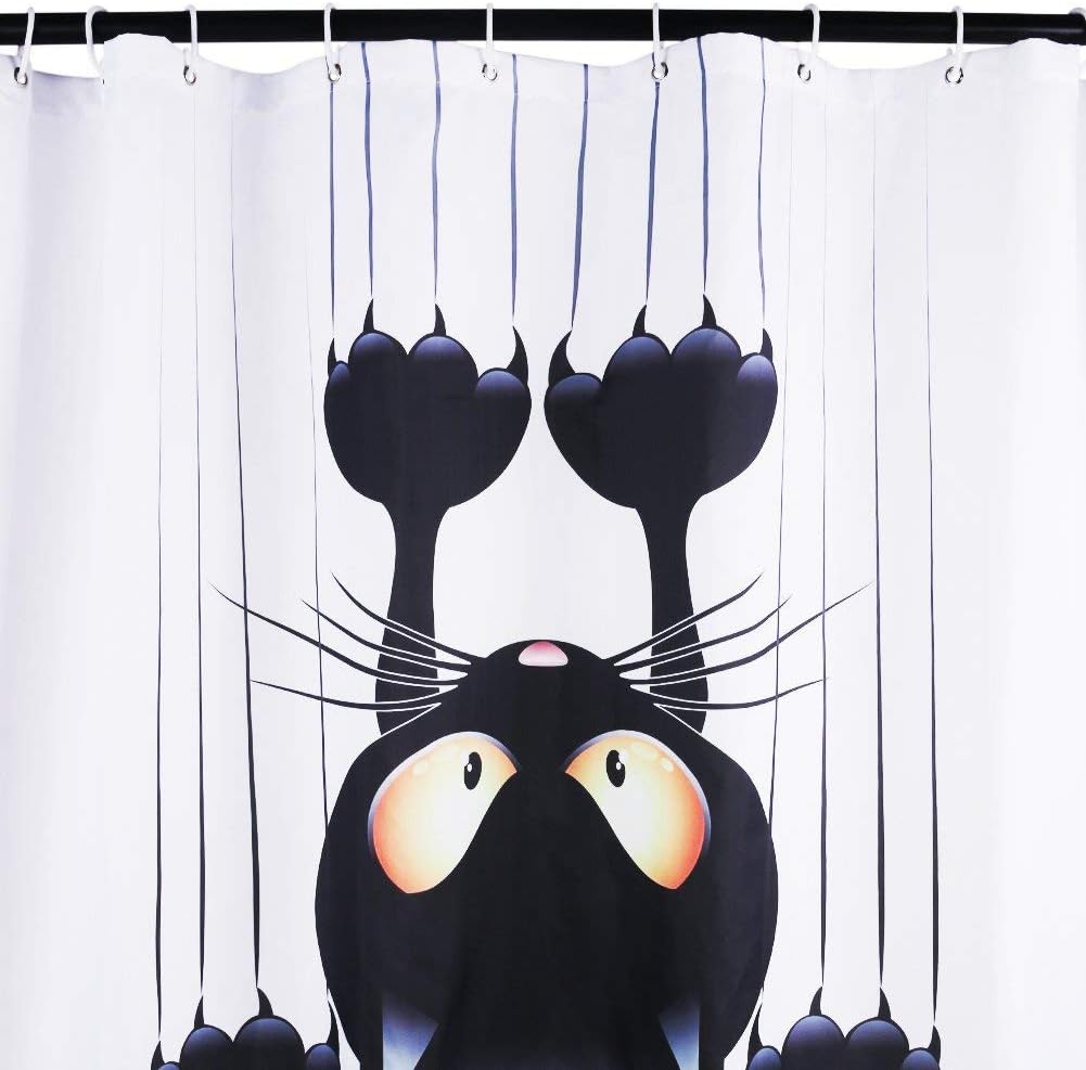 Tenda Da Doccia Con Gatto Nero 182x182 Cm, Simpatico Motivo Animale, Impermeabile Con 12 Ganci Inclusi - Divertente Per Bagno - 3
