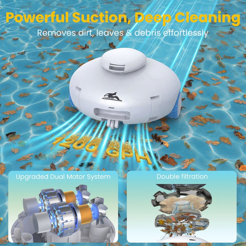 Limpador de piscina, robot para piscina, autonomia de 120 minutos, consegue subir paredes da piscina, aspiração potente, estacionamento automático. - 6