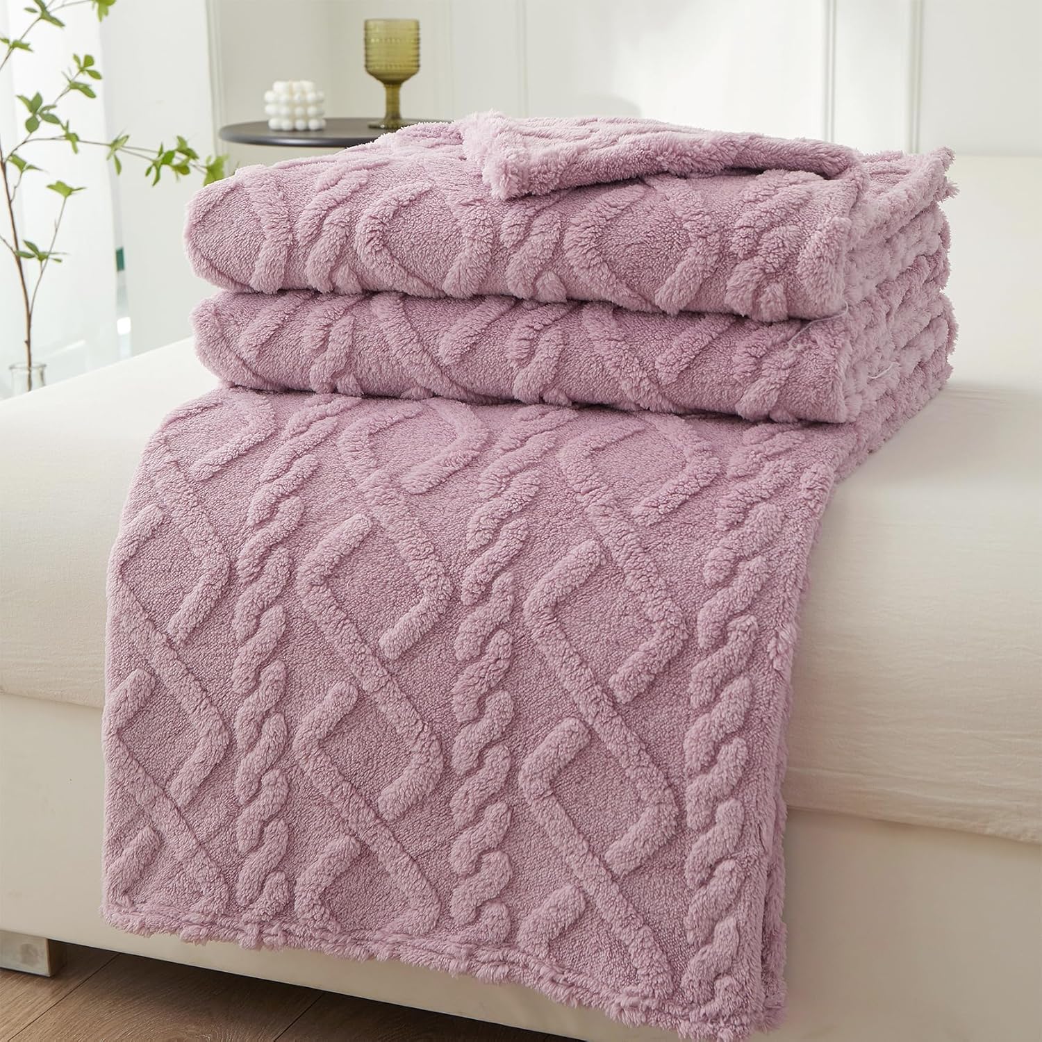 Manta de vellón, manta acogedora para la cama, manta cálida de franela para sofá para todas las estaciones, marrón, 150*200cm, violeta