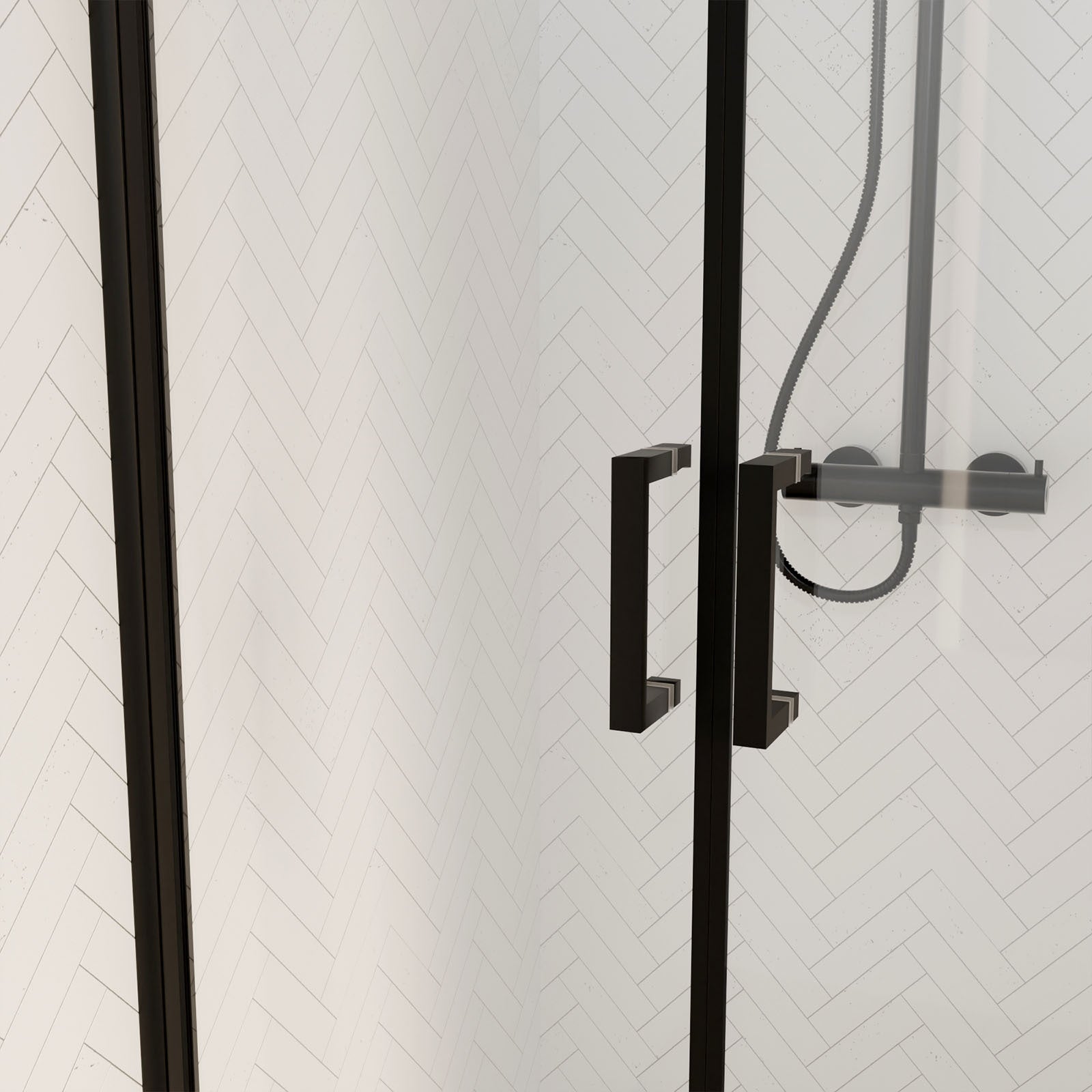 Porte de Douche Double Battant 90x200cm - Verre Trempé Transparent 6mm - Profil Noir Mat - 9