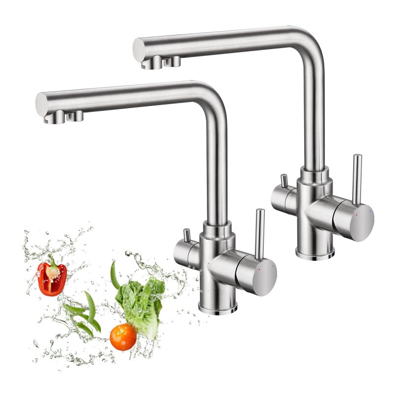 LOVHAUS 3-drożna Bateria Kuchenna, 2 Sztuki Bateria Mieszająca 3 w 1 do Filtra Wody, Bateria do Wody Pitnej z 2 Dźwigniami