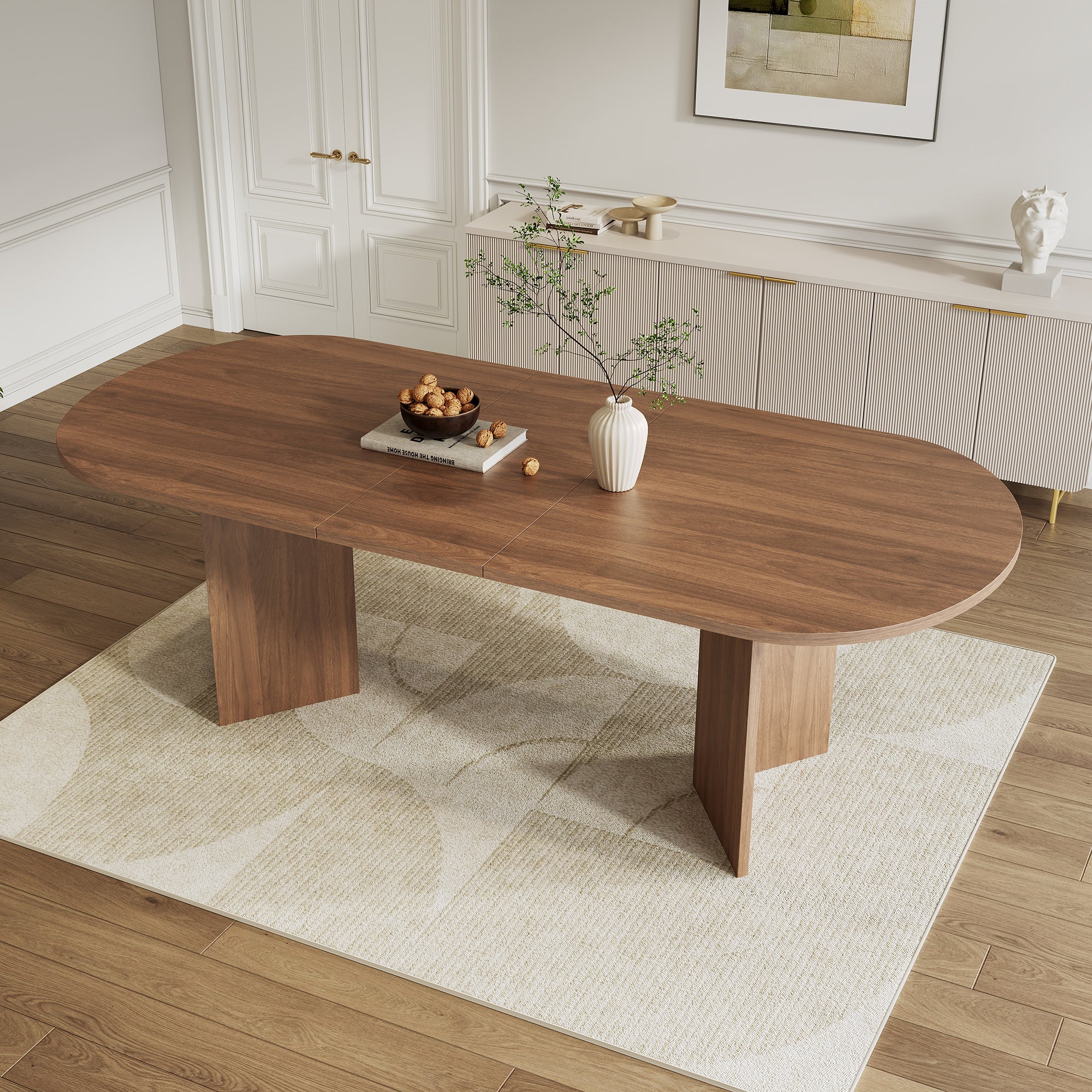 Table à manger extensible pour 4 à 6 couverts - 120/160 x 80 x 75.5 cm - MDF - Noyer - 2
