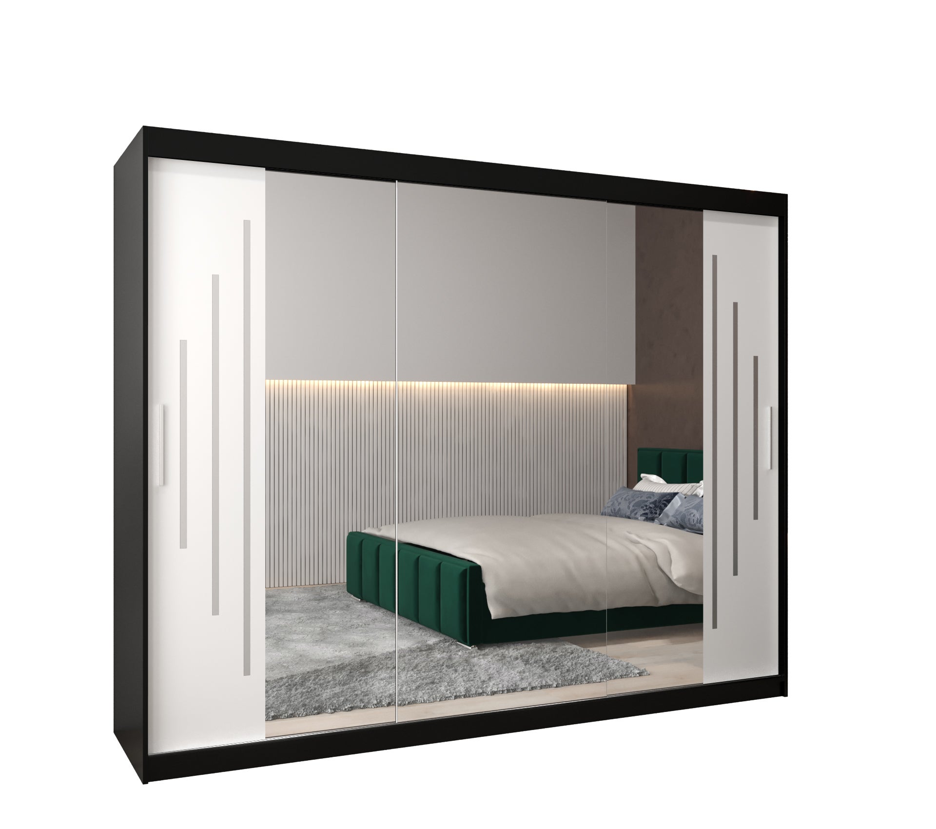 Szafa przesuwna garderoba York 2 250 x 62 x 200 cm Czarny + Biały - Abiks Meble