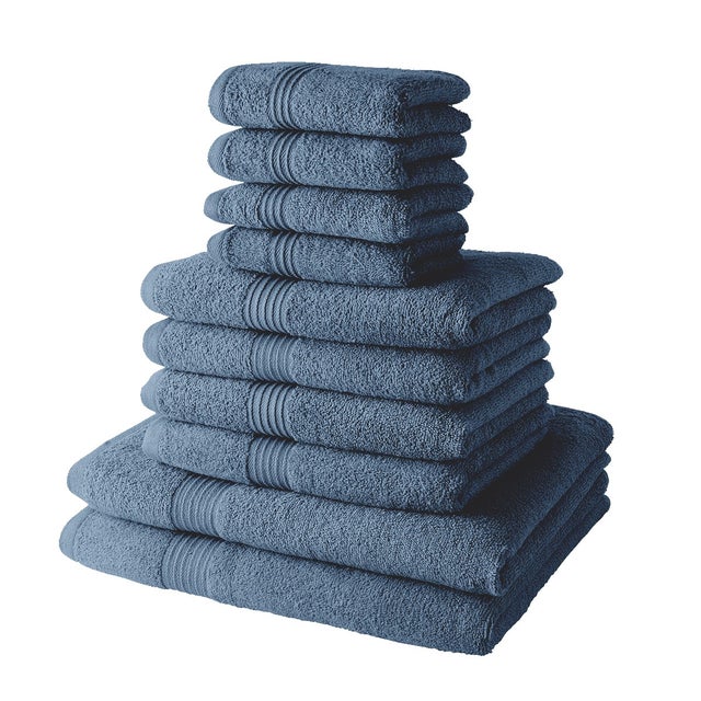 Lot de 4 serviettes invité + 4 serviettes de bain + 2 draps de bain coton uni ESSENTIAL