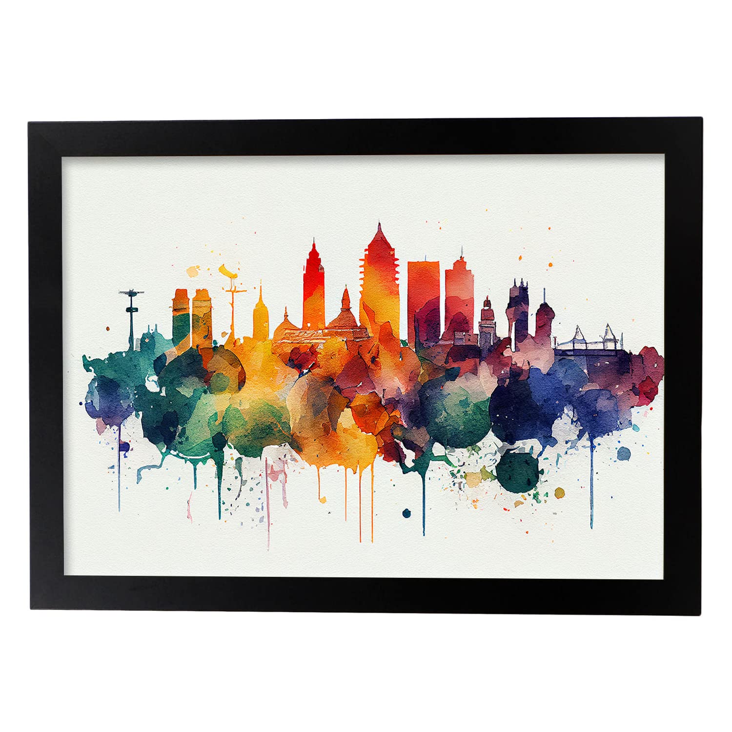 Nacnic poster de madrid en estilo acuarela ilustraciones a todo color de ciudades y monumentos del mundo diseño moderno y modelo 1 a3 con marco negro