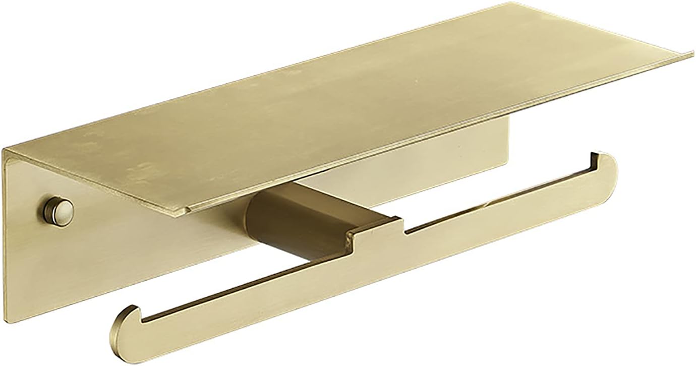 Ścienny uchwyt na papier toaletowy z półką na telefon - Aluminiowy, praktyczny design do łazienki lub kuchni, złoty