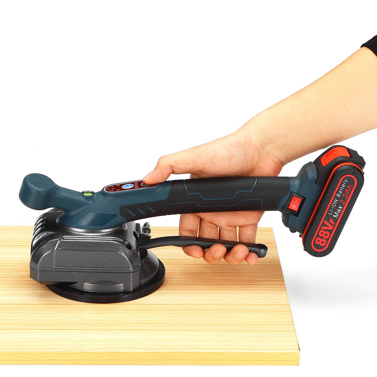 Ovshnrr Piastrellatrice Elettrica per Piastrelle, Strumento di Installazione Automatica per Piastrelle da 0,1-1,2 m a 10 Marce Ventosa da 125 x 125 mm Portatile 45 kg & Batteria Al Litio x 2