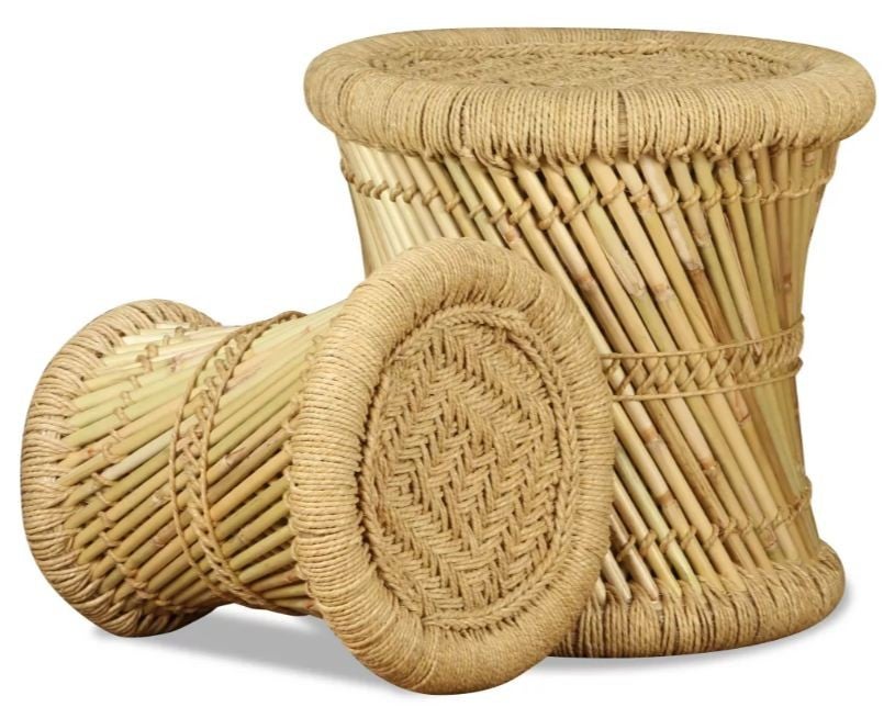 Tabouret bas rond bambou et jute Kaidi - Lot de 2 - 2