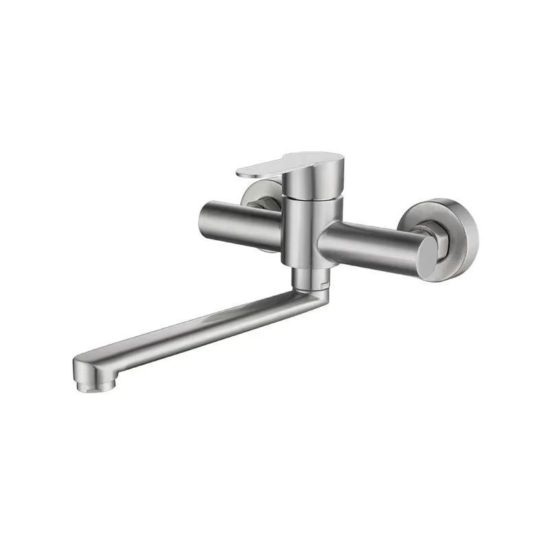 Bateria Kuchenna Ścienna Mieszacz Ścienny Nierdzewny Obrotowy o Ciepła i Zimna Woda Regulowane Otwory Montażowe Ramię Obrotowe Szczotkowane