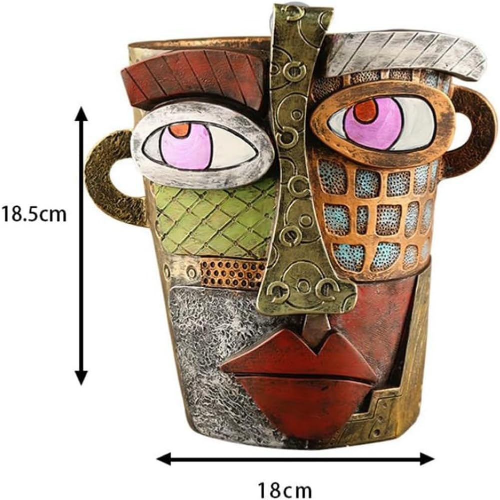 Lot de 2 pots de fleurs en résine à tête humaine - pots de fleurs,pots de fleurs abstraits à tête humaine avec poignées,pots de fleurs tête humaine,B - 3