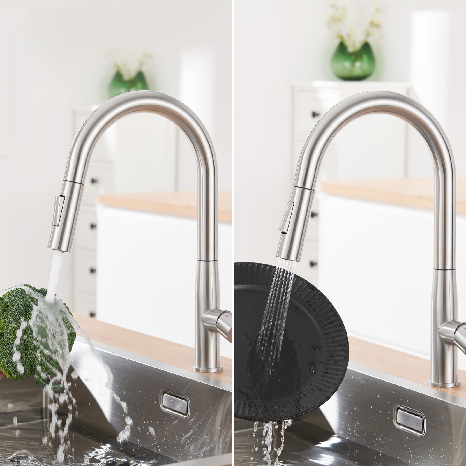 CECIPA Max Mitigeur de Cuisine avec Douchette Extractible - Robinet d'évier de Cuisine extractible en Acier Inoxydable Brossé - 3