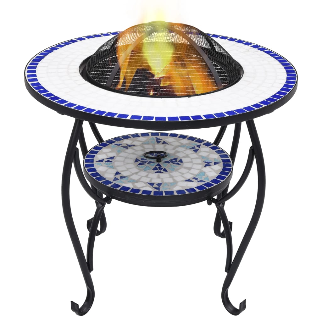 Vidaxl brasero de mosaico cerámica azul y blanco 68 cm