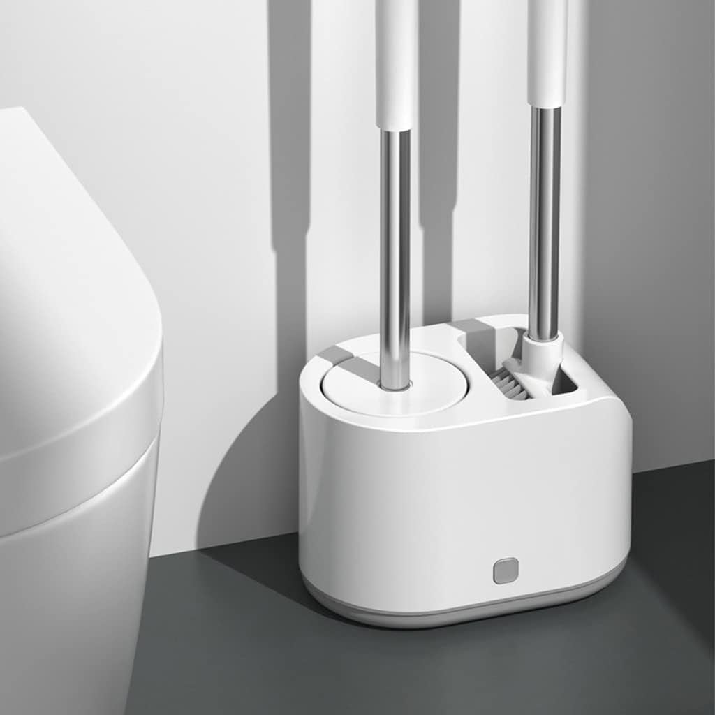 Brosse WC , avec support ventilé avec brosses et poils en silicone pour appareil de nettoyage des toilettes avec support avec poignée en aluminium - 5