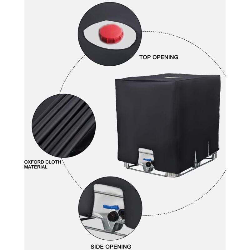 Bâche pour Cuve 1000L IBC Bache de réservoir d'eau Couvercle Anti-UV Anti-poussière Réservoir IBC Housse Protection 120 x 100 x 116 cm Noir - 3