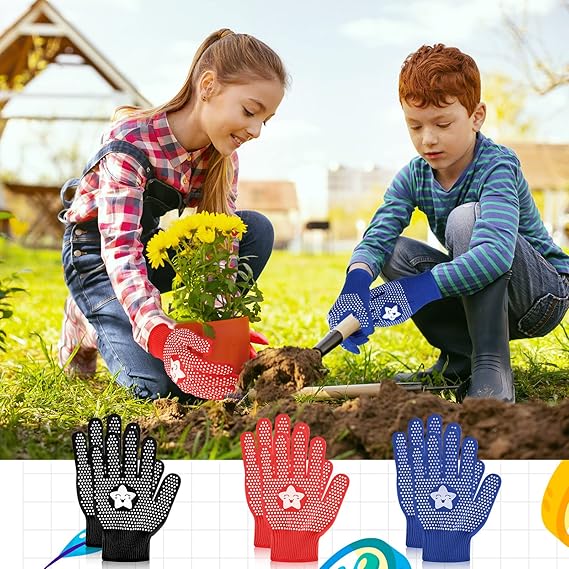 Lot de 30 paires de gants de jardinage pour enfants 3-7 ans, enduits caoutchouc antidérapants – 10 rouges, 10 noirs, 10 bleus - 3
