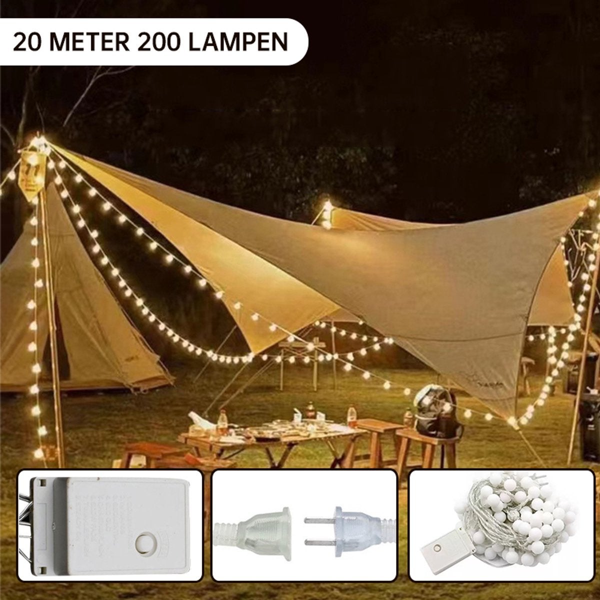 Glob luminos cu LED-uri alb cald, 12 m, 100 lumini, alimentare USB, 8 funcții, telecomandă