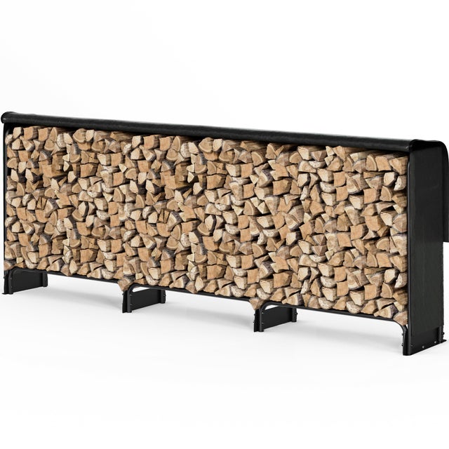 Abri range-bûches 3m avec housse noire - Serre bûche en métal - Support bois de chauffage pour cheminée et extérieur - VOUNOT®