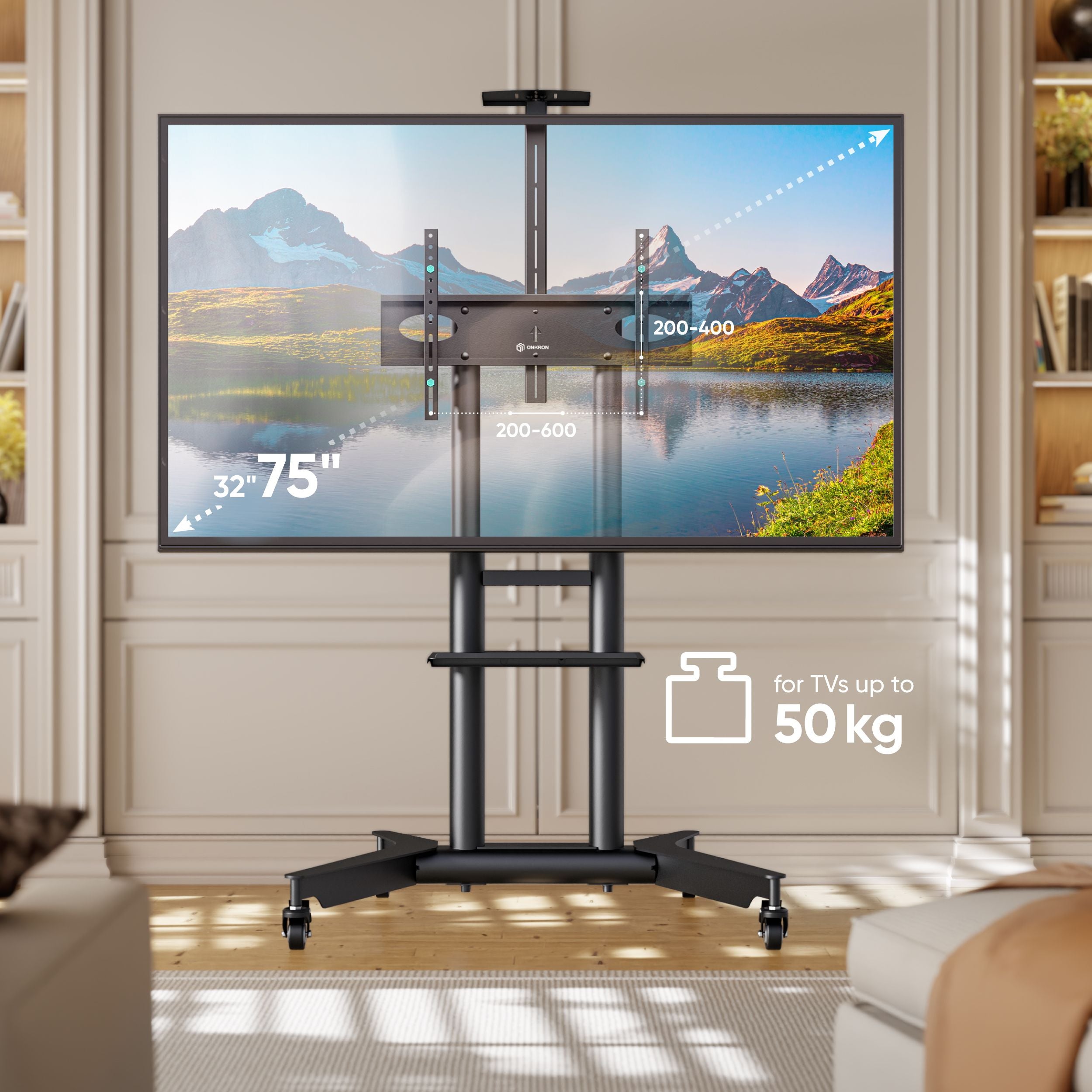 Supporto TV Da Pavimento Con Ruote – Per Schermi Da 13 A 43 Pollici, Inclinabile 30°, Carrello Mobile Fino A 20 Kg, Altezza Regolabile, VESA Max 200x200mm