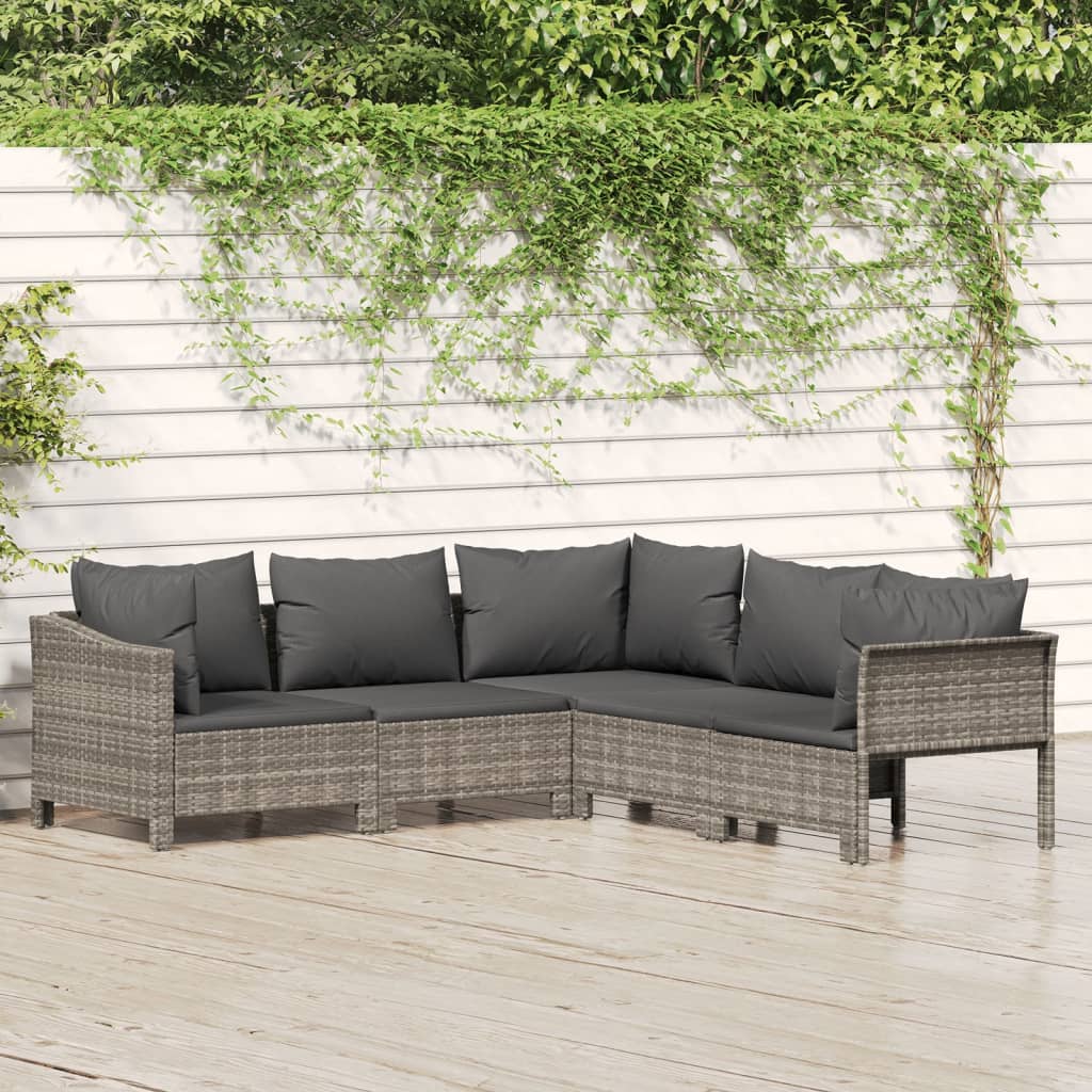 Maison Exclusive - 5 pcs conjunto lounge de jardim c/ almofadões vime PE cinzento - 9