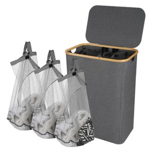 Grande Cesto Portaoggetti Pieghevole In Lino Con Coperchio E Manici – Nero (45x30x30 Cm)