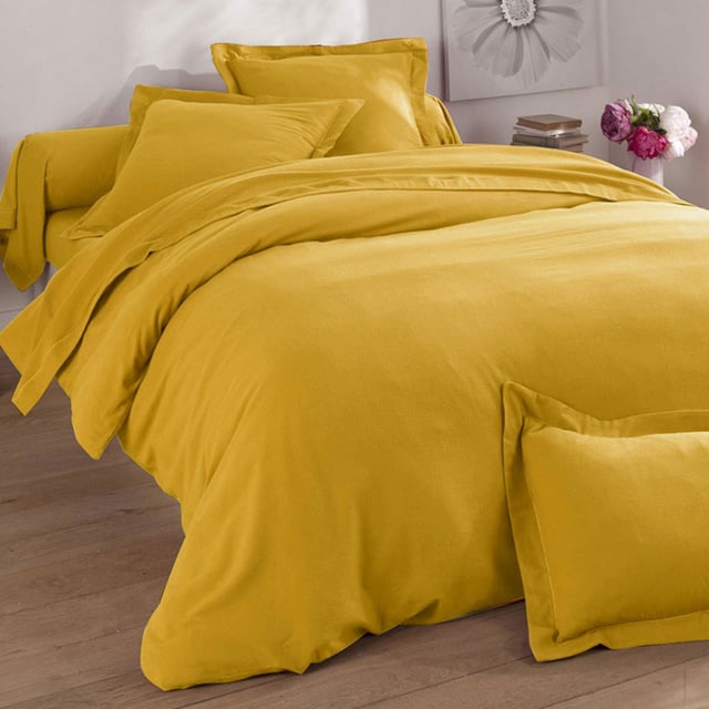 Housse de couette FLANELLE UNIE 140x200 jaune moutarde en coton