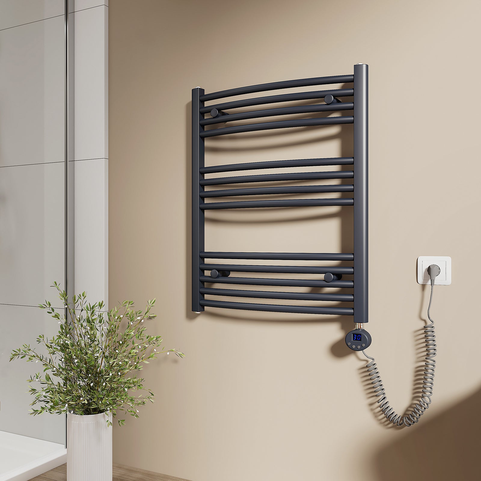 EMKE Grzejnik elektryczny łazienkowy 300W, 75x60 cm, Antracytowy, z termostatem i funkcją antybakteryjną, do 4 m²