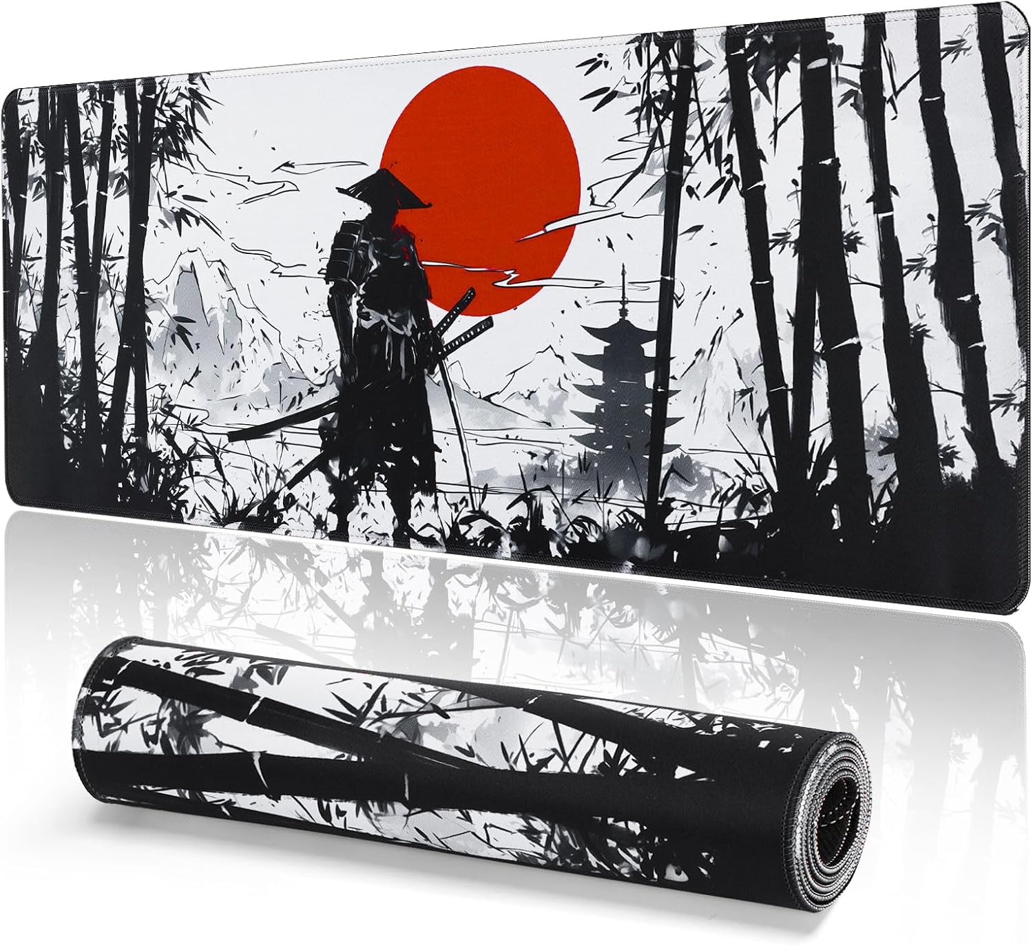 Podkładka pod mysz XXL do gier, japońska, 800 x 300 mm, duża, z obszytymi krawędziami, wodoodporna, antypoślizgowa (czarna)