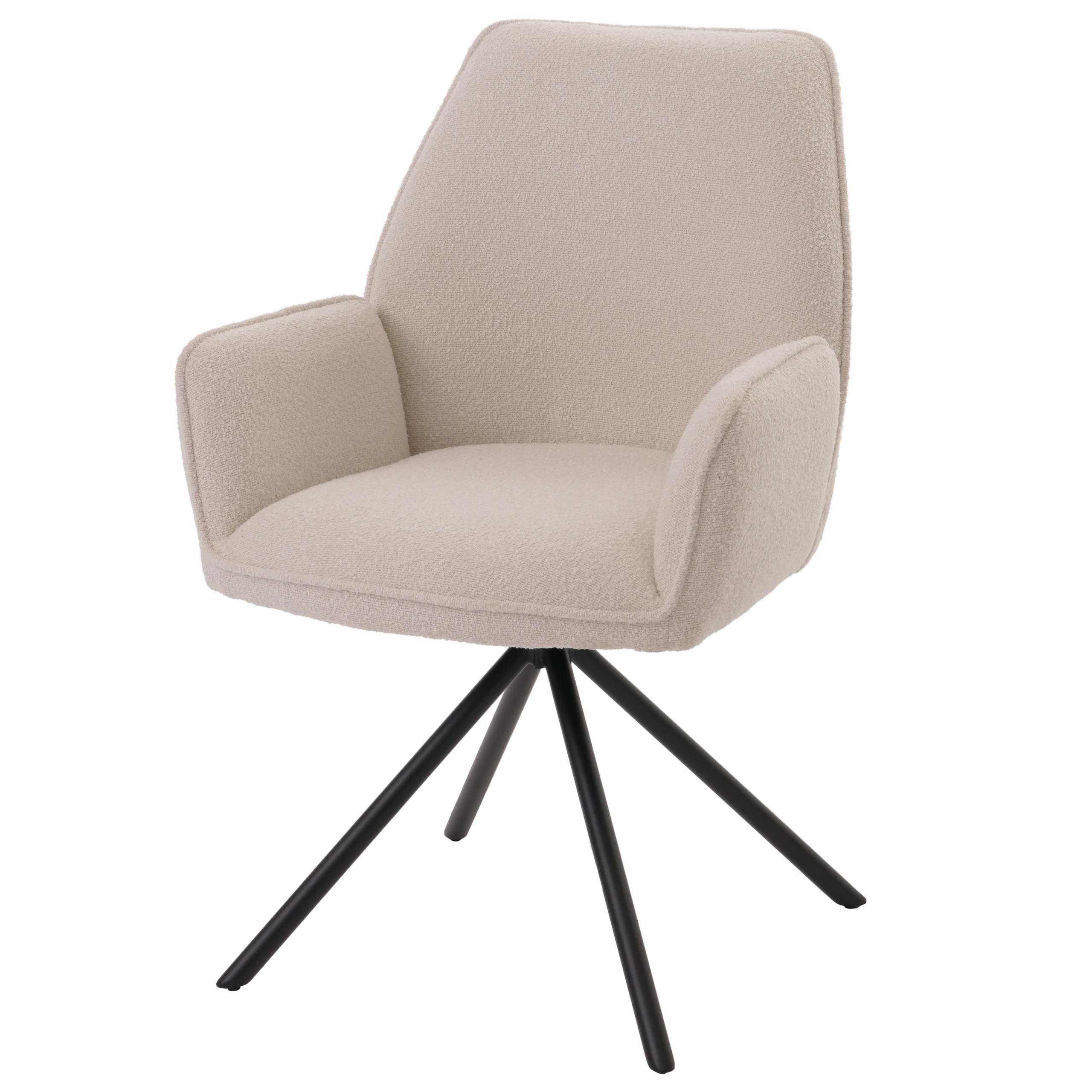 Krzesło do jadalni HWC-G67, podłokietnik krzesła kuchennego, automatyczna pozycja obrotowa, tkanina/tkanina bouclé Oeko-Tex MVG ~ kremowy