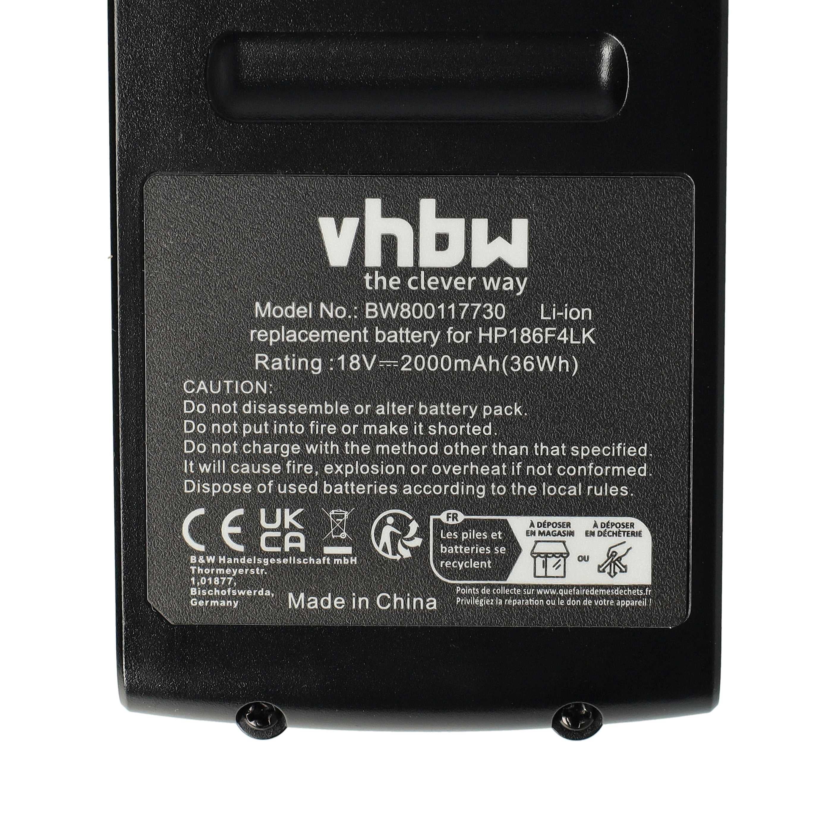 vhbw Batterie remplacement pour Black & Decker BL1318, BL1518, BL2018, BL4018 pour outil électrique (2000mAh Li-ion 18 V) - 4