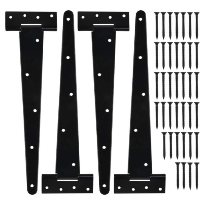Zawiasy T 12'' 4 szt. – Wytrzymałe do bram stodoły i furtek – Śruby w zestawie – Czarny lakier