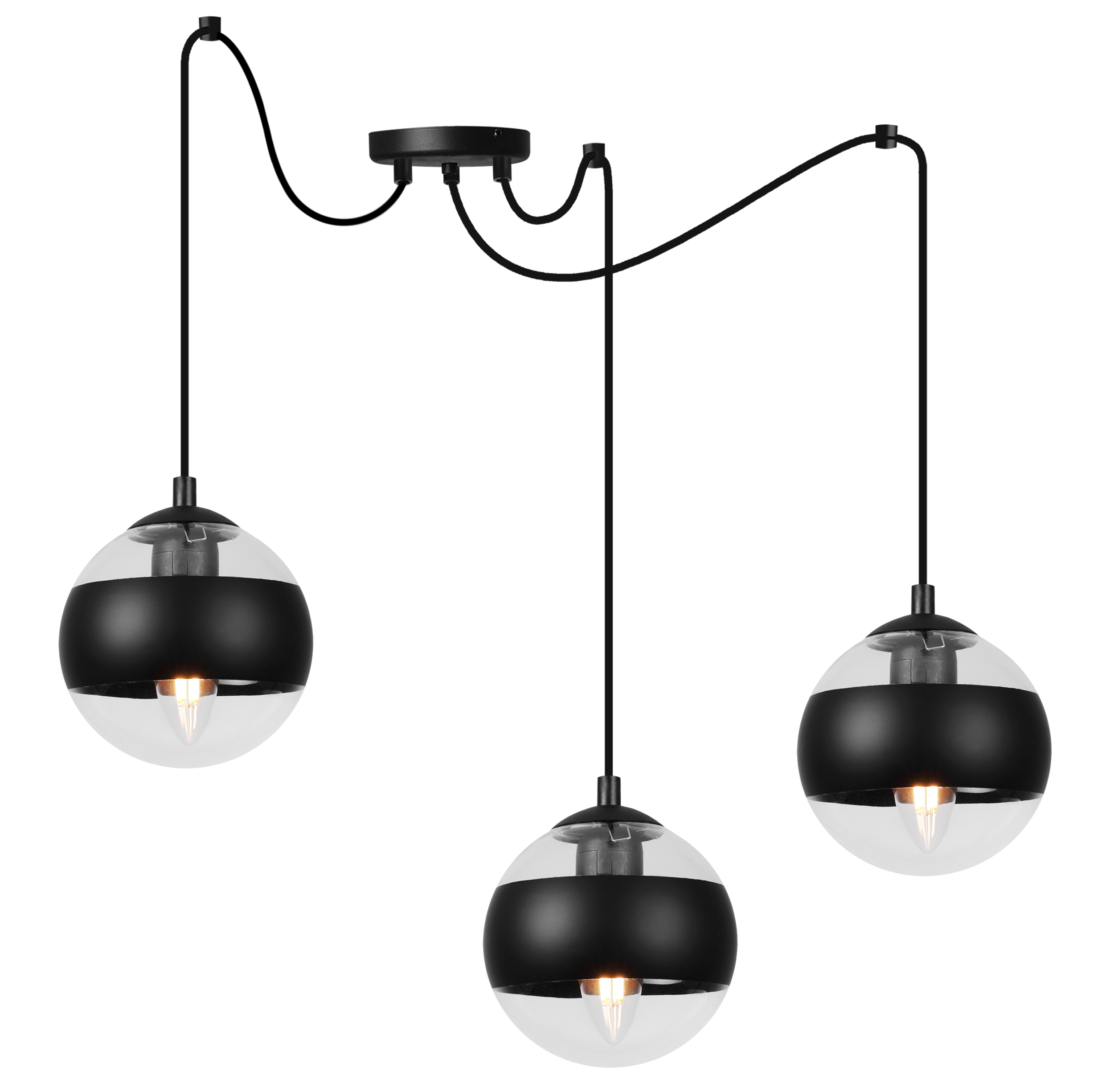 Lampa sufitowa wisząca Toledo Pająk czarna nowoczesna 3xE14 klosz kula bezbarwna Light Home LH