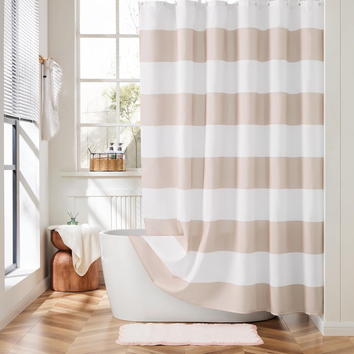 Tenda Da Doccia Con Stampa Triangoli Africani - Motivo Spina Di Pesce, Impermeabile, 180x180 Cm, Beige, Con 12 Ganci - 3