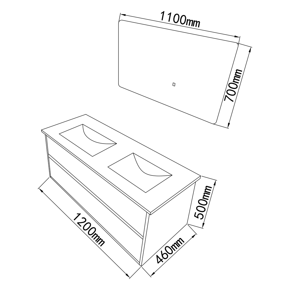 Meuble salle de bain double vasque 120cm gris et miroir LED LB-8331G - 8