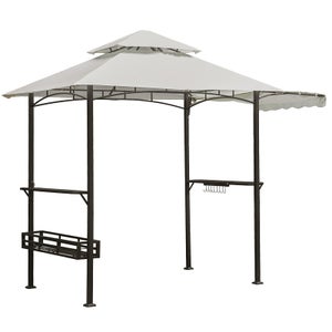 Costway Gazebo per barbecue da 216cm con ripiano ganci e struttura in metallo, Pergola per BBQ da esterno Marrone