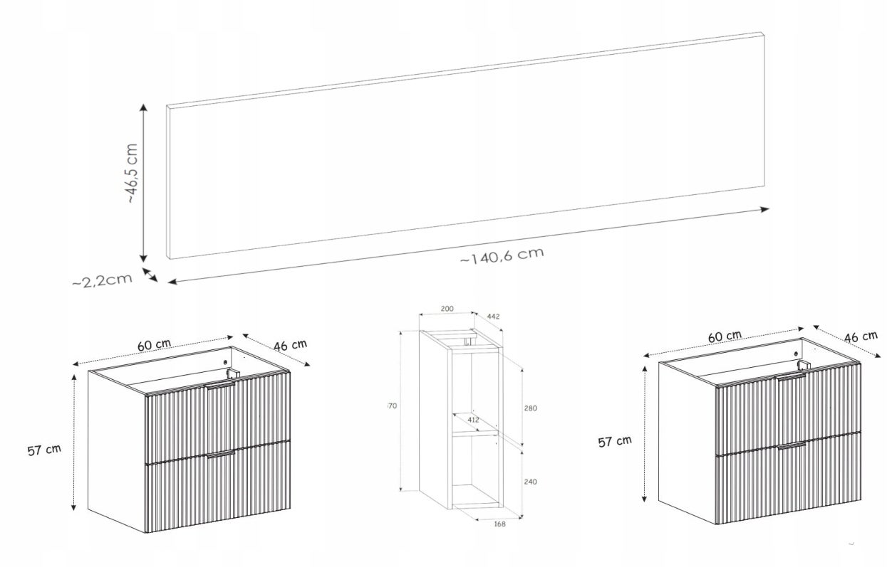 Meuble sous double vasque ADEL BLANC avec l'étagère - extension et plan CHÊNE 140 cm - 5