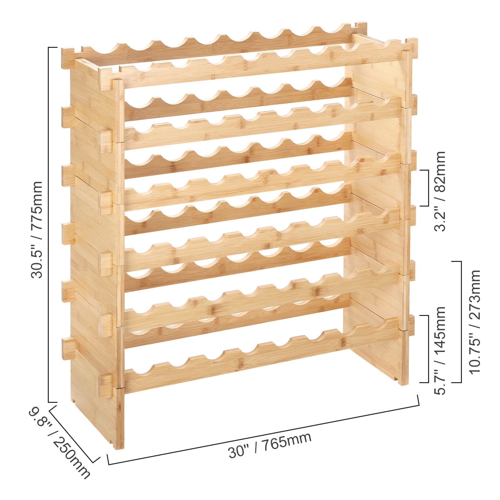 Botellero Modular Apilable SucceBuy, de Bambú, 6 Niveles para 48 Botellas, Estante de Presentación Elegante y Estable - 2