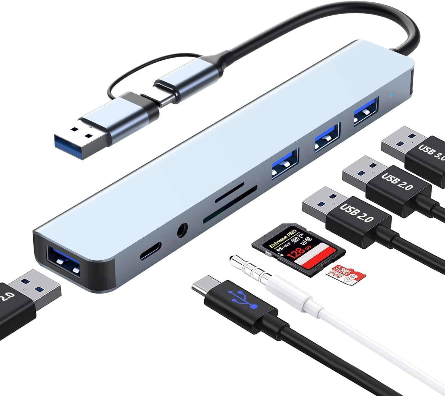 Hub USB w adapter USB C multiportowy z czytnikiem SD TF portami USB gniazdem kompatybilny z PC MacBook Air Pro Galaxy iPad