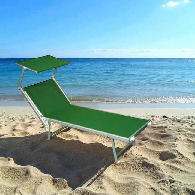 Lettino prendisole in alluminio pieghevole con parasole in tessuto